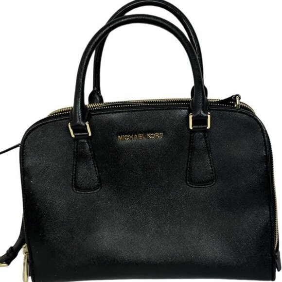 Michael Kors Reese Patent Saffiano Leather Bag Purse Black 30T4GEES3A Handbag - Picture 2 of 15